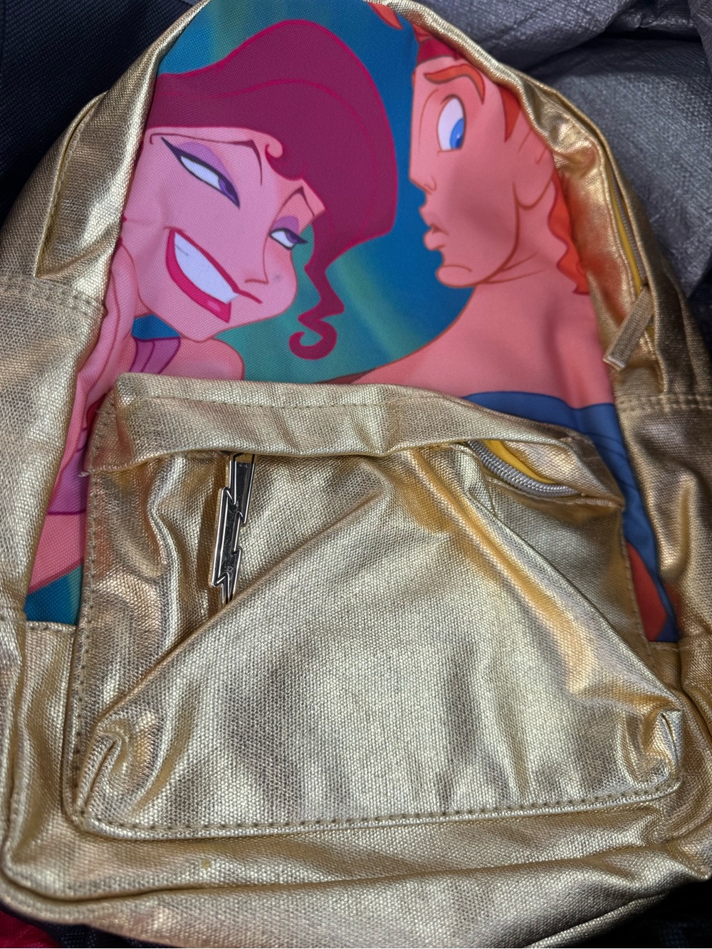 Disney Oh My Disney Hercules & Megara Gold Metallic Mini Backpack⁠